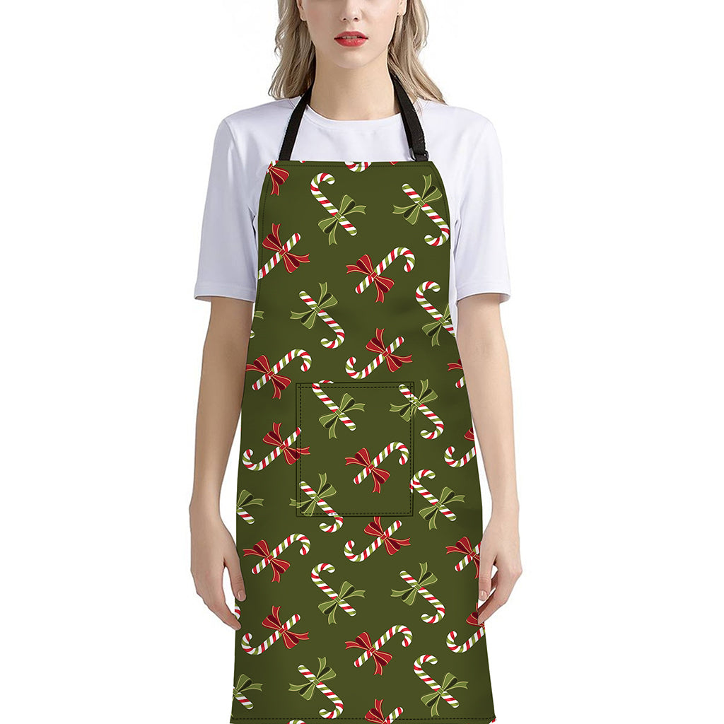 Xmas Candy Cane Pattern Print Bib Apron With Pocket