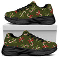 Xmas Candy Cane Pattern Print Black Chunky Shoes
