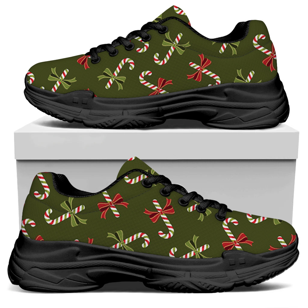 Xmas Candy Cane Pattern Print Black Chunky Shoes