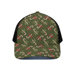 Xmas Candy Cane Pattern Print Black Mesh Trucker Cap