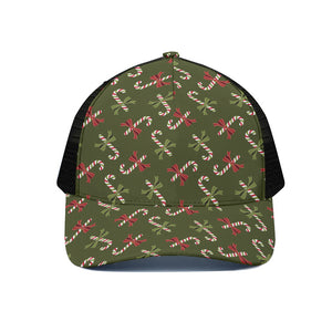 Xmas Candy Cane Pattern Print Black Mesh Trucker Cap