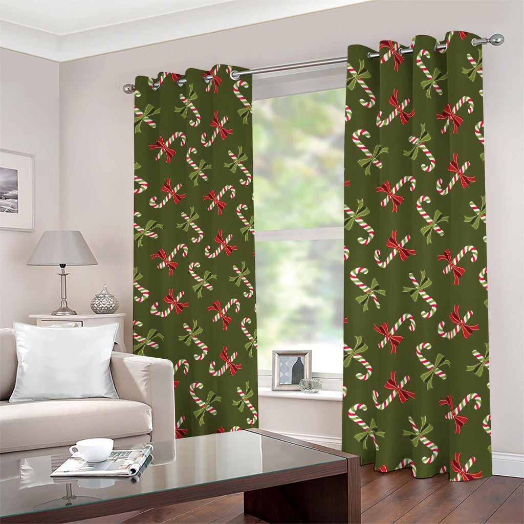 Xmas Candy Cane Pattern Print Blackout Grommet Curtains