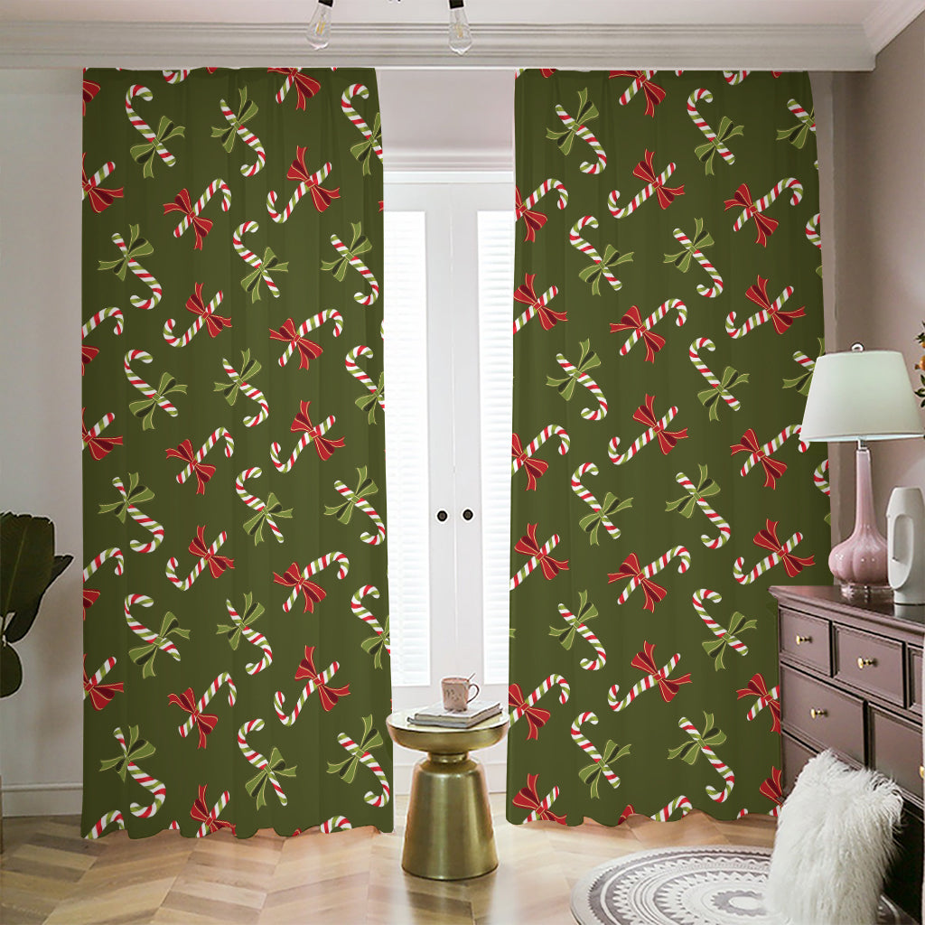 Xmas Candy Cane Pattern Print Blackout Pencil Pleat Curtains