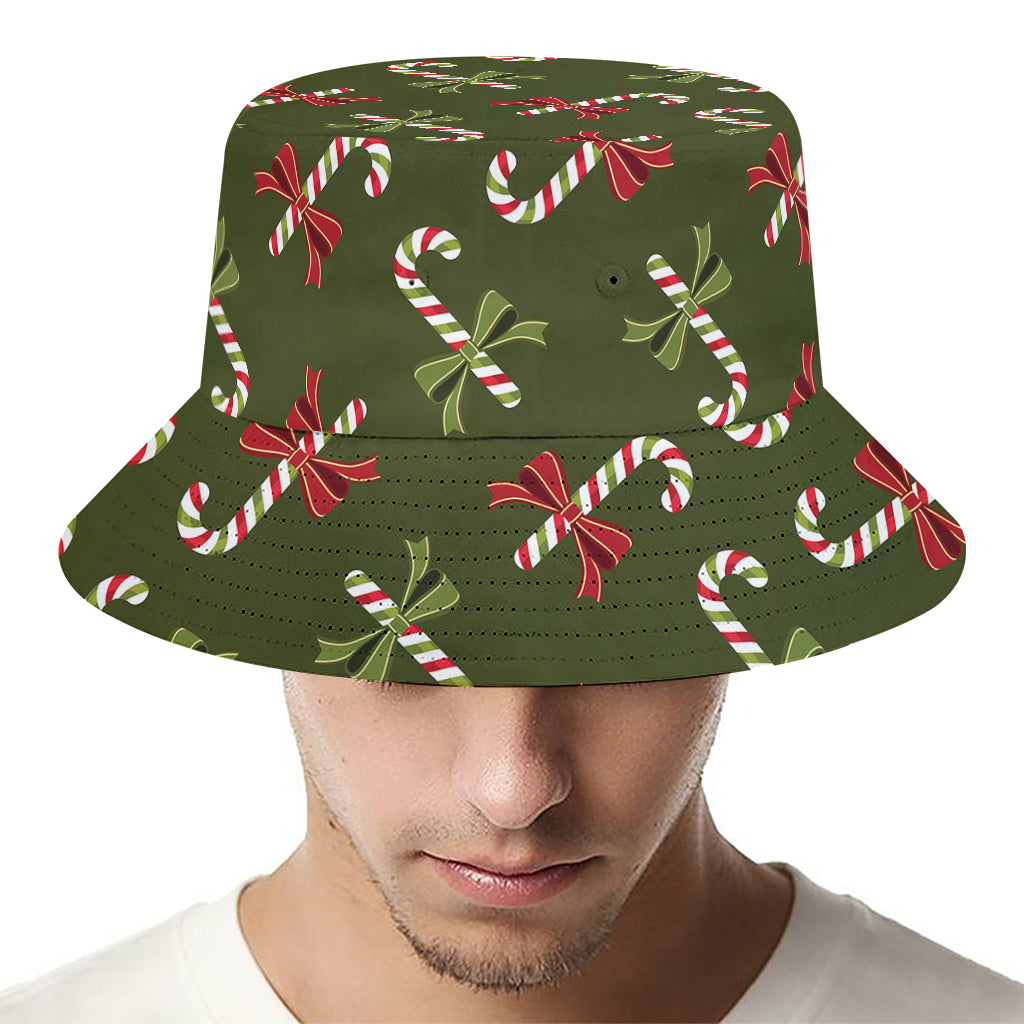 Xmas Candy Cane Pattern Print Bucket Hat