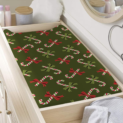 Xmas Candy Cane Pattern Print Changing Pad Cover