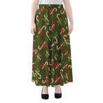 Xmas Candy Cane Pattern Print Chiffon Maxi Skirt