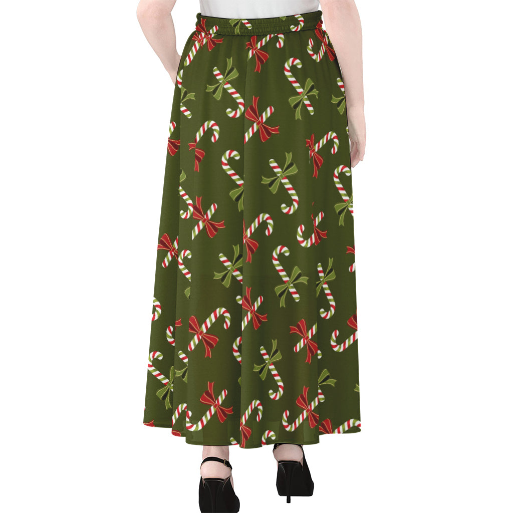 Xmas Candy Cane Pattern Print Chiffon Maxi Skirt