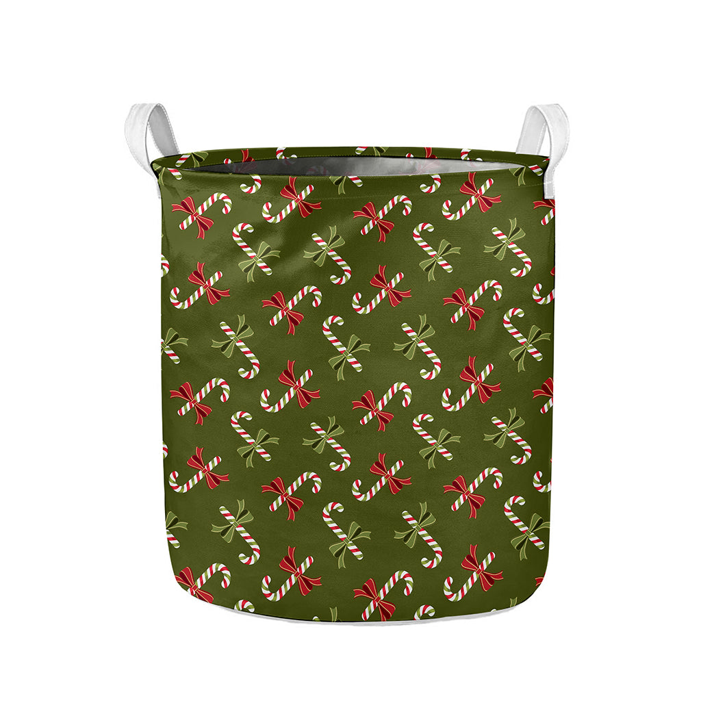Xmas Candy Cane Pattern Print Collapsible Laundry Basket
