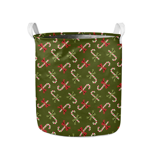 Xmas Candy Cane Pattern Print Collapsible Laundry Basket