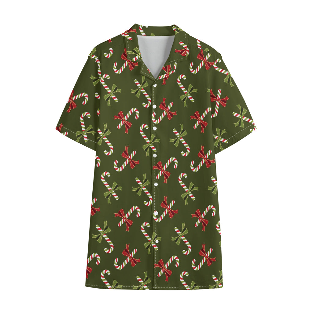 Xmas Candy Cane Pattern Print Cotton Hawaiian Shirt