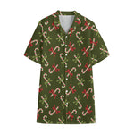Xmas Candy Cane Pattern Print Cotton Hawaiian Shirt