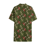 Xmas Candy Cane Pattern Print Cotton Hawaiian Shirt