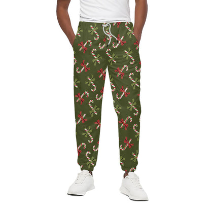 Xmas Candy Cane Pattern Print Cotton Pants