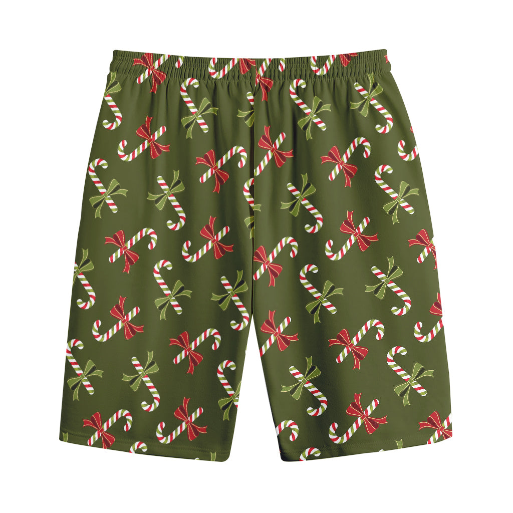 Xmas Candy Cane Pattern Print Cotton Shorts