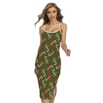 Xmas Candy Cane Pattern Print Cross Back Cami Dress