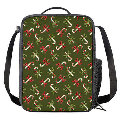 Xmas Candy Cane Pattern Print Crossbody Lunch Bag