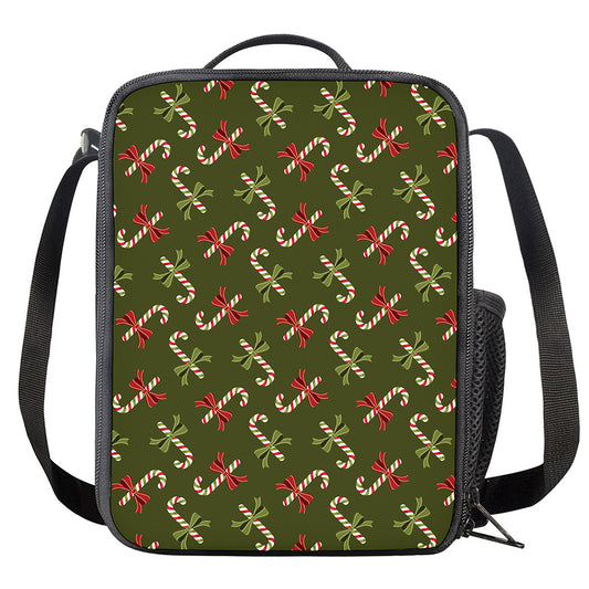 Xmas Candy Cane Pattern Print Crossbody Lunch Bag