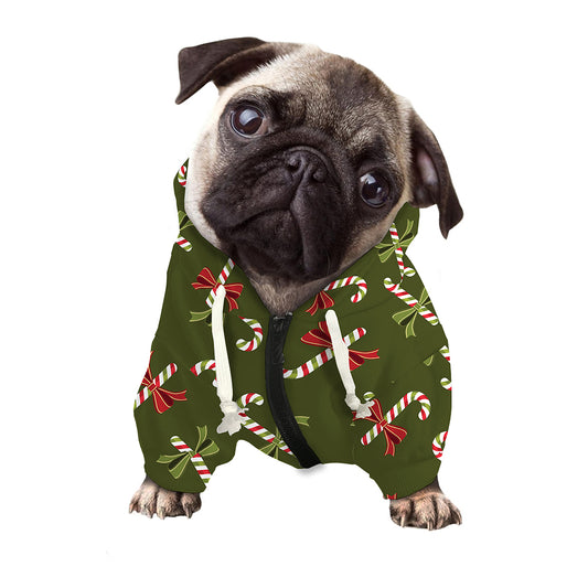 Xmas Candy Cane Pattern Print Dog Zip Up Hoodie