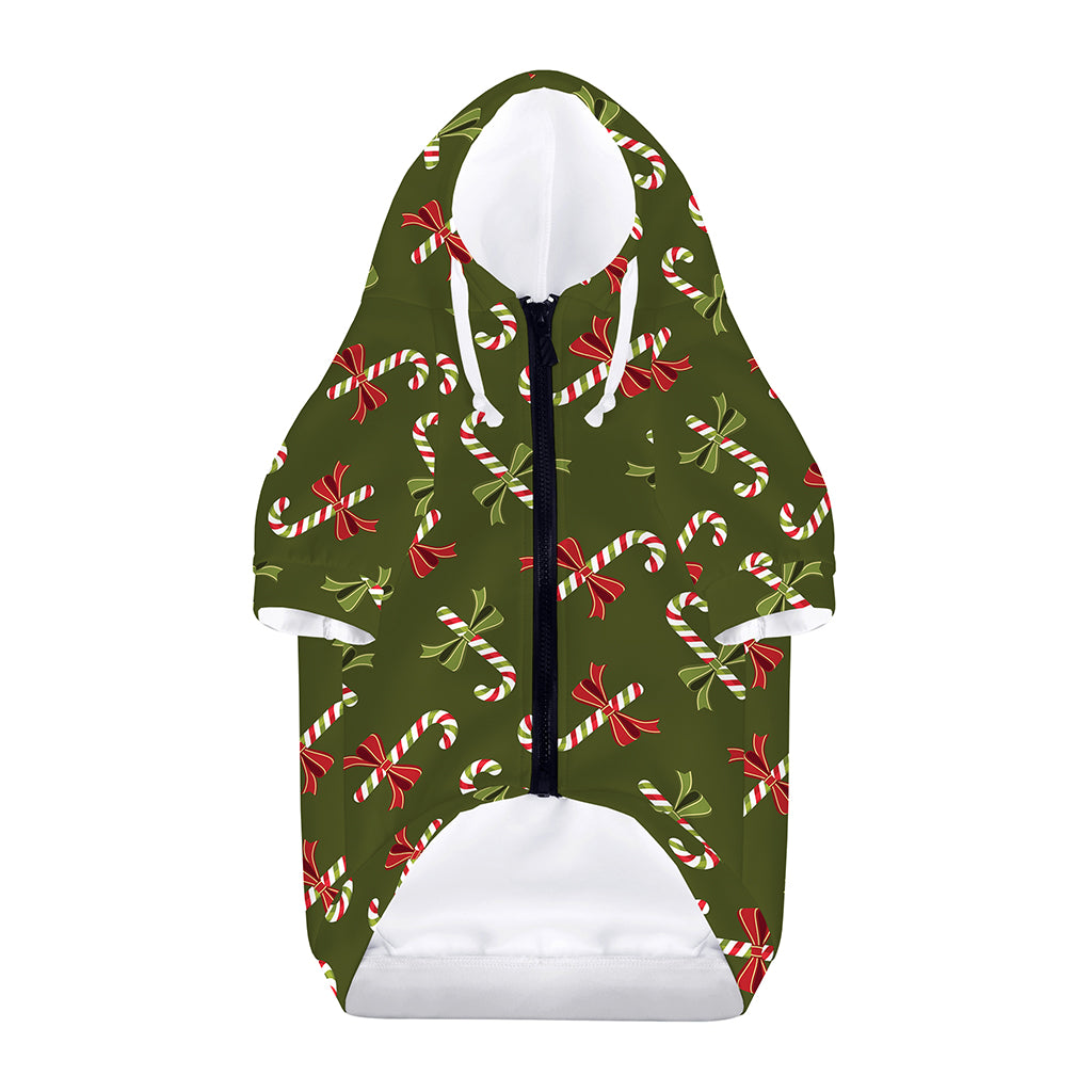 Xmas Candy Cane Pattern Print Dog Zip Up Hoodie