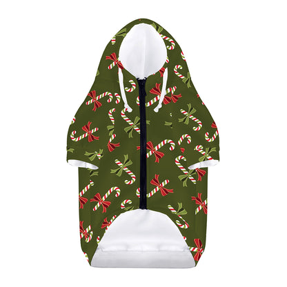 Xmas Candy Cane Pattern Print Dog Zip Up Hoodie