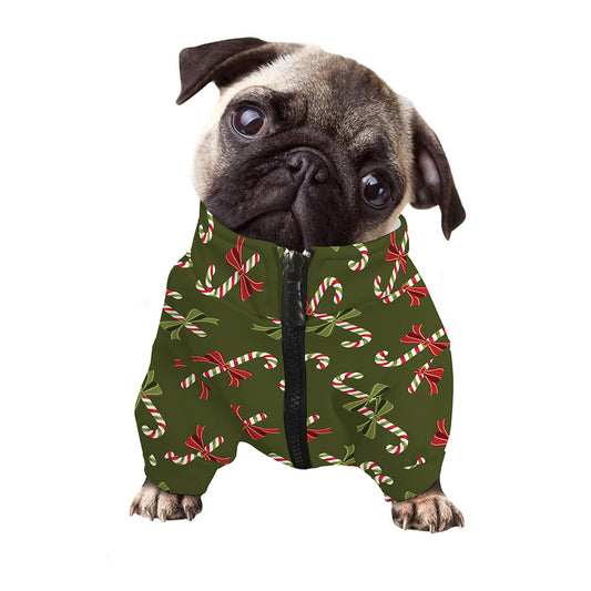 Xmas Candy Cane Pattern Print Dog Zip Up Jacket