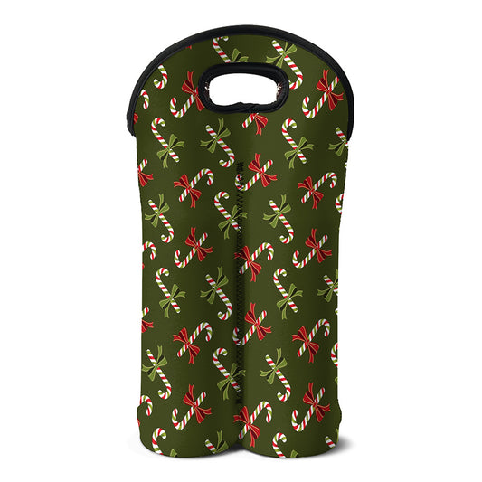 Xmas Candy Cane Pattern Print Double Neoprene Wine Tote