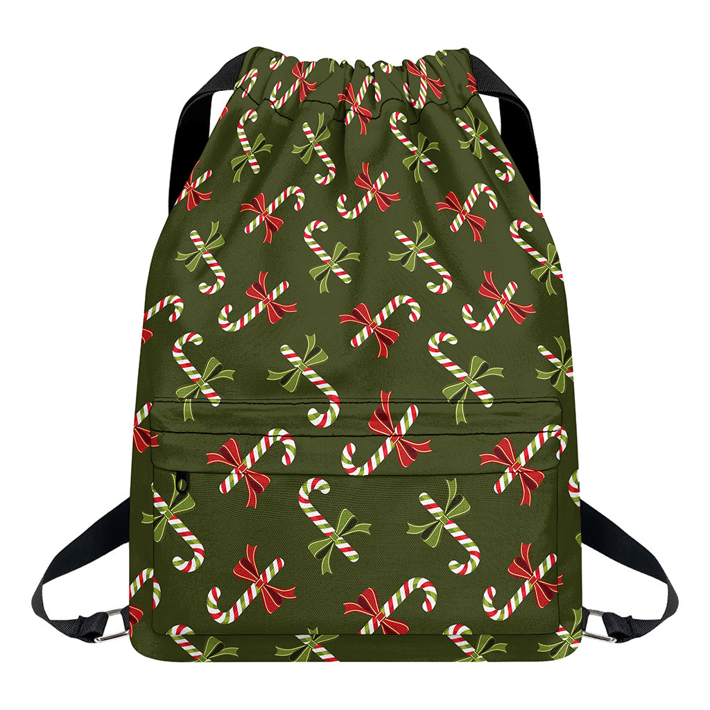 Xmas Candy Cane Pattern Print Drawstring Backpack