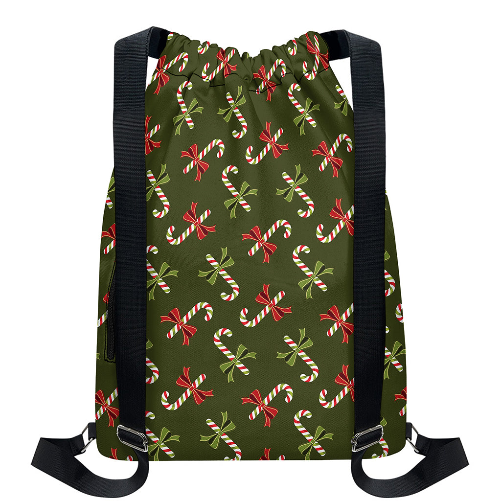 Xmas Candy Cane Pattern Print Drawstring Backpack
