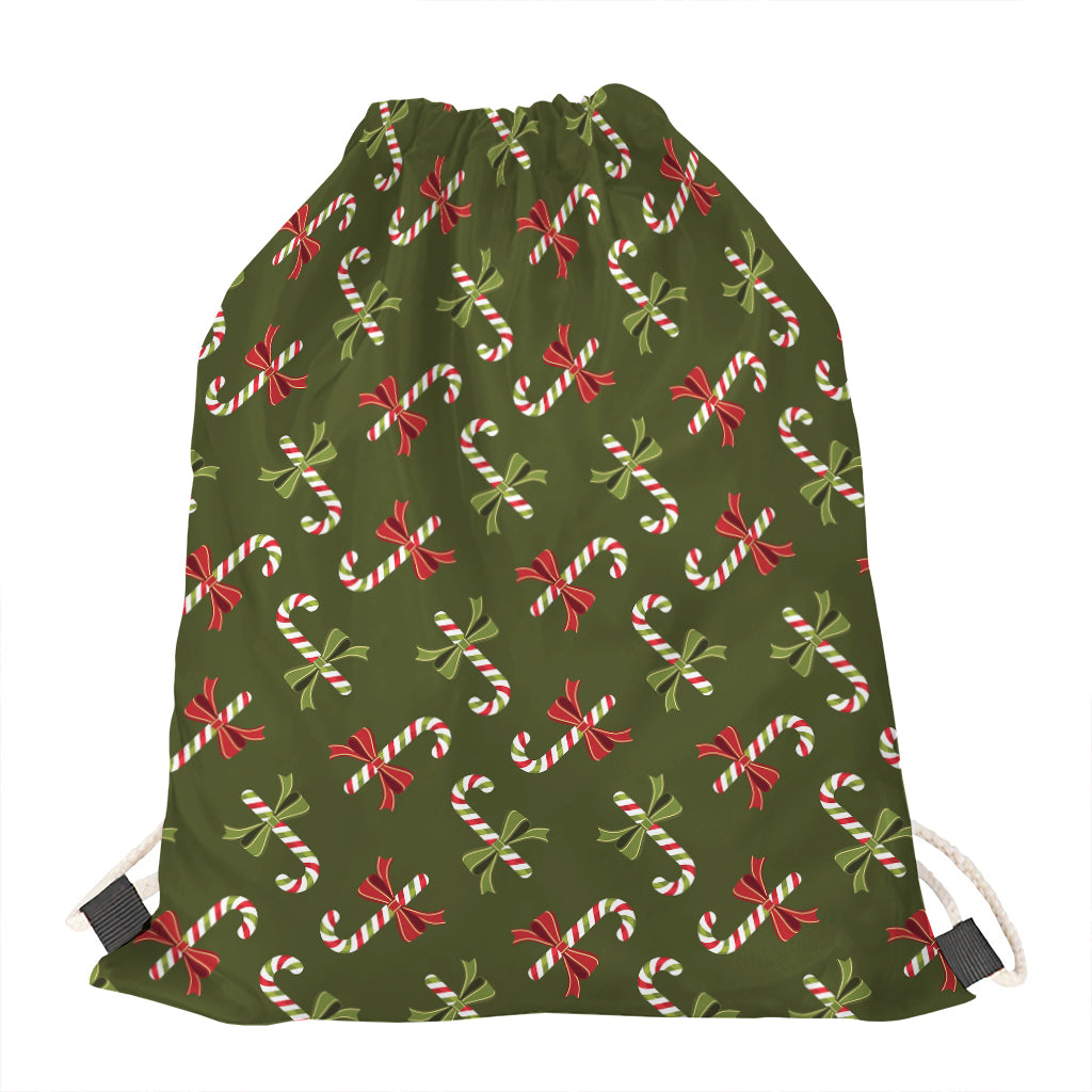 Xmas Candy Cane Pattern Print Drawstring Bag