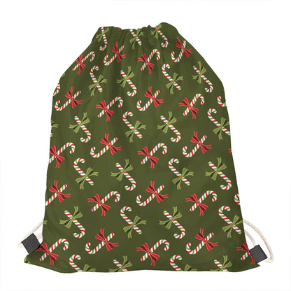 Xmas Candy Cane Pattern Print Drawstring Bag