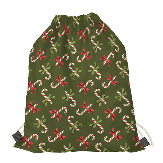 Xmas Candy Cane Pattern Print Drawstring Bag
