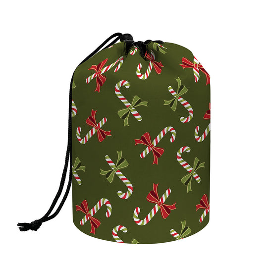 Xmas Candy Cane Pattern Print Drawstring Makeup Bag