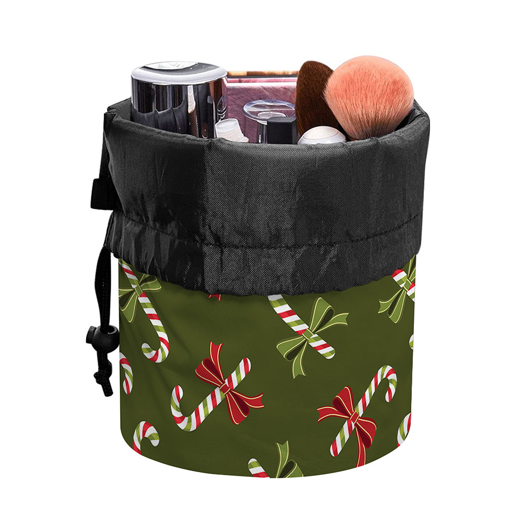 Xmas Candy Cane Pattern Print Drawstring Makeup Bag