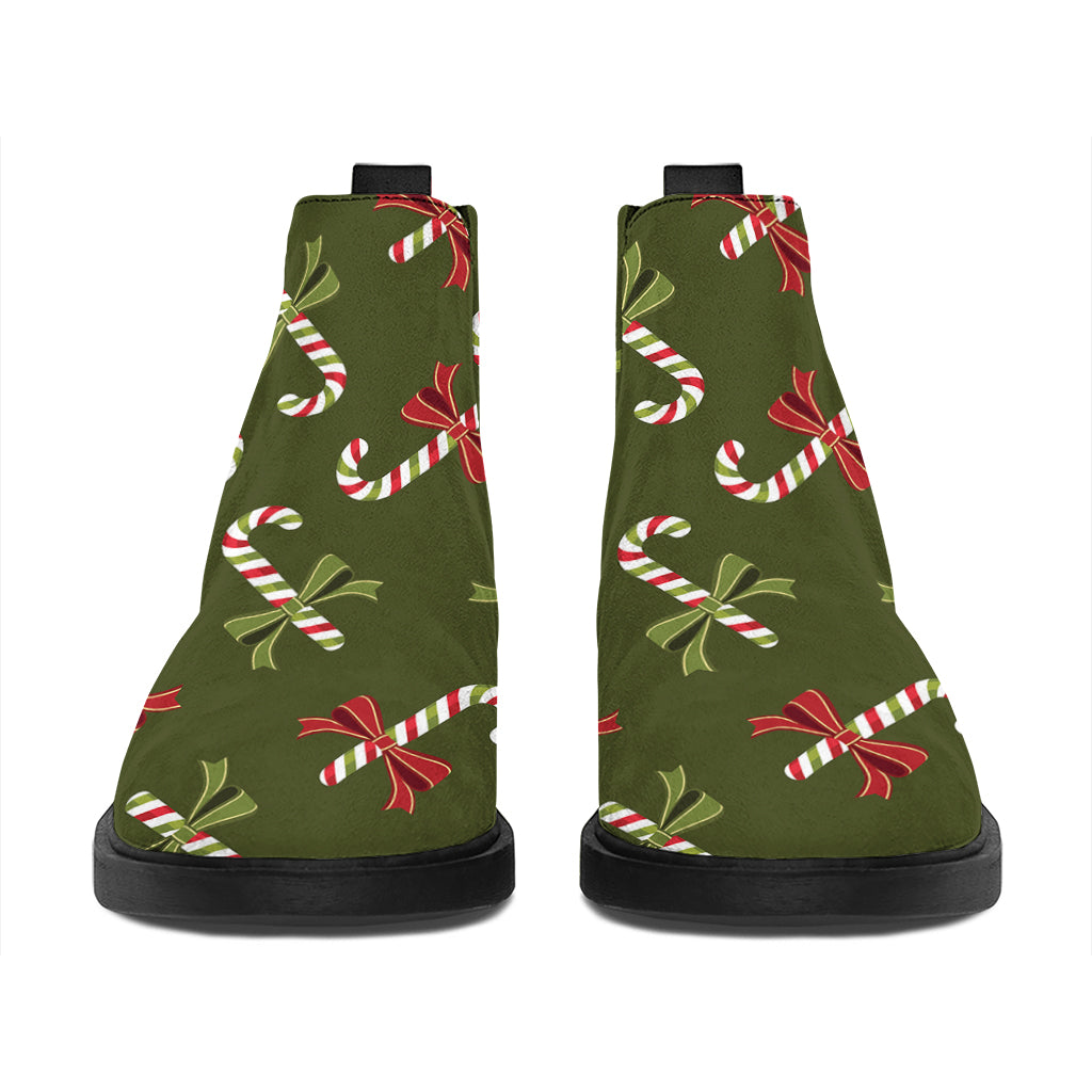 Xmas Candy Cane Pattern Print Flat Ankle Boots