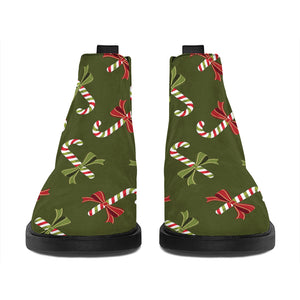 Xmas Candy Cane Pattern Print Flat Ankle Boots