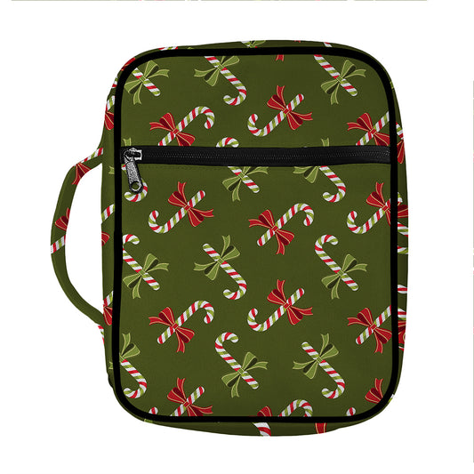 Xmas Candy Cane Pattern Print Front Pocket Bible Bag