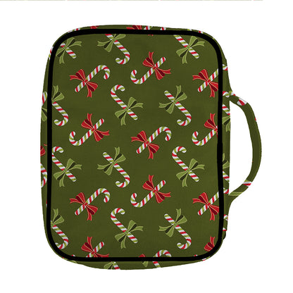 Xmas Candy Cane Pattern Print Front Pocket Bible Bag
