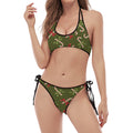 Xmas Candy Cane Pattern Print Halter Scoop Tie Side Bikini