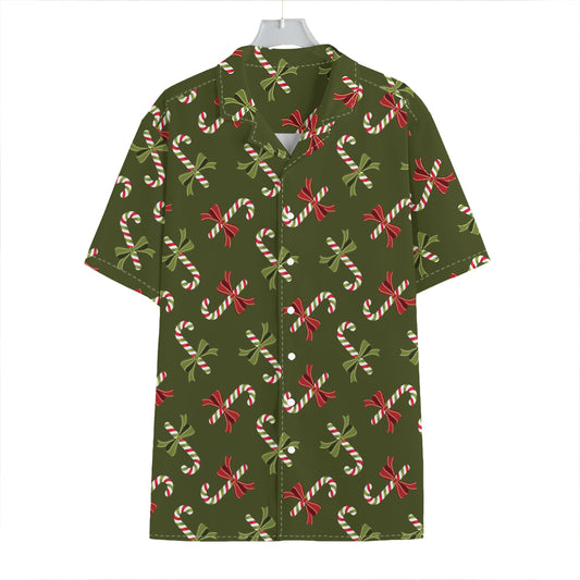 Xmas Candy Cane Pattern Print Hawaiian Shirt