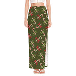 Xmas Candy Cane Pattern Print High Slit Maxi Skirt