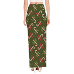 Xmas Candy Cane Pattern Print High Slit Maxi Skirt