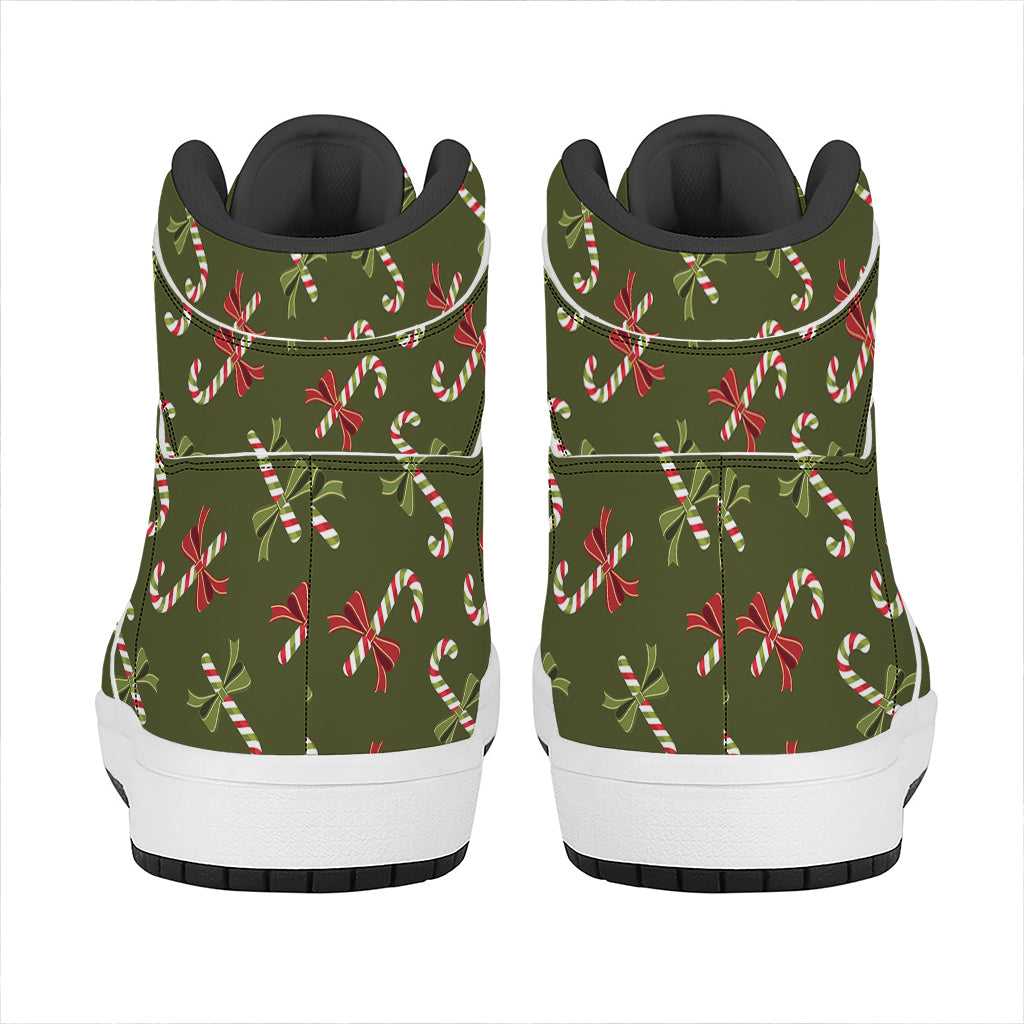 Xmas Candy Cane Pattern Print High Top Leather Sneakers