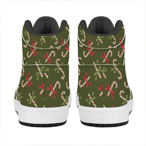 Xmas Candy Cane Pattern Print High Top Leather Sneakers