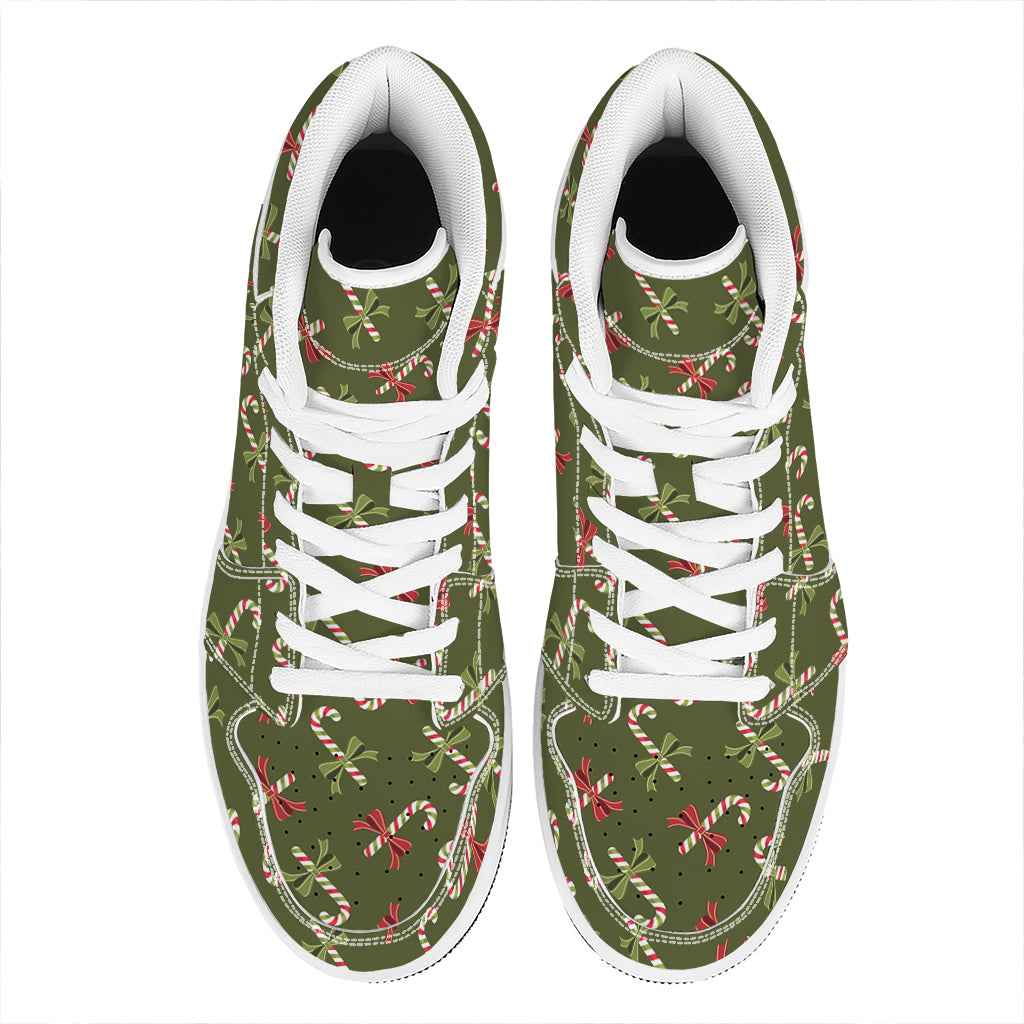 Xmas Candy Cane Pattern Print High Top Leather Sneakers