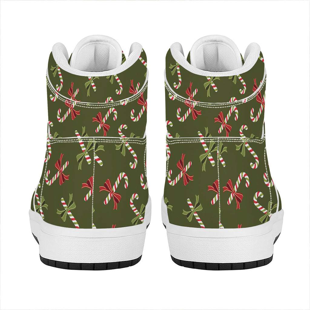 Xmas Candy Cane Pattern Print High Top Leather Sneakers