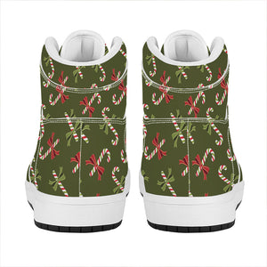 Xmas Candy Cane Pattern Print High Top Leather Sneakers