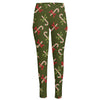 Xmas Candy Cane Pattern Print High-Waisted Pocket Leggings