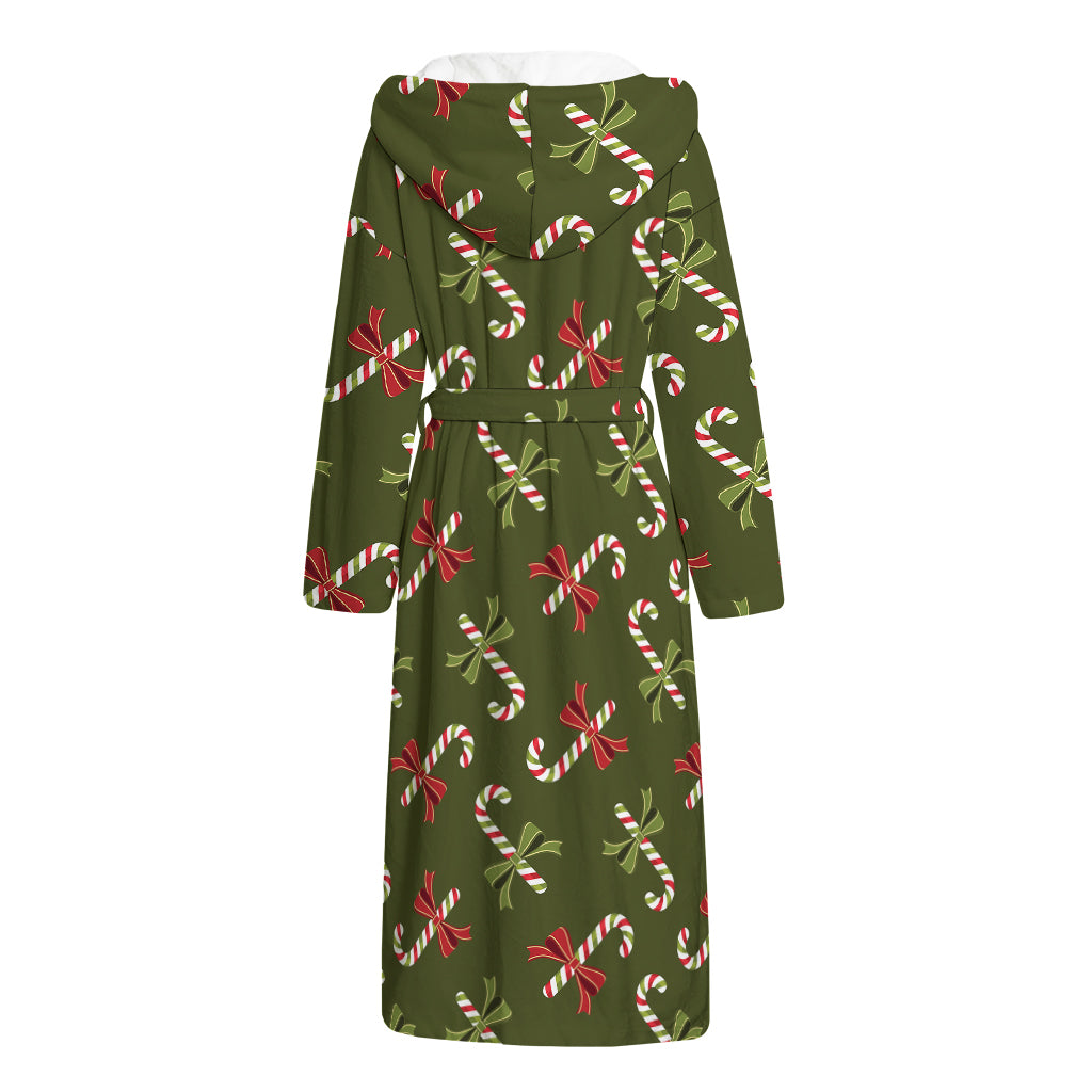 Xmas Candy Cane Pattern Print Hooded Bathrobe