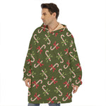 Xmas Candy Cane Pattern Print Hoodie Blanket