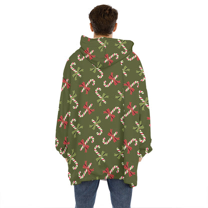 Xmas Candy Cane Pattern Print Hoodie Blanket